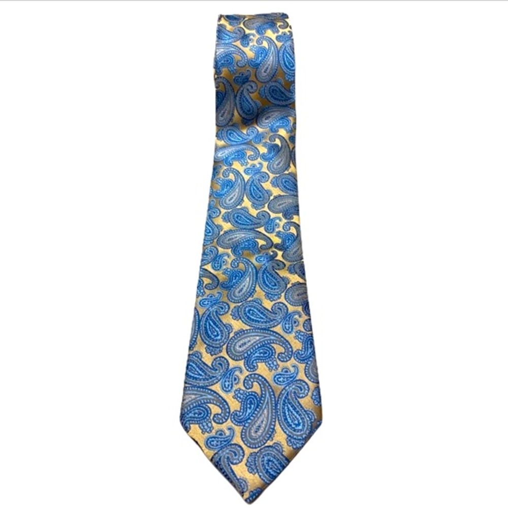 Bergamo New York Blue & Gold Paisley Neck Tie – 100% Polyester